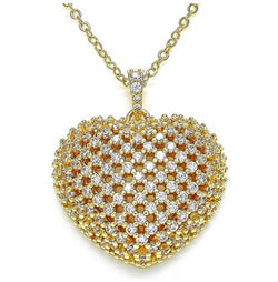 14K GOLD HEART - WHITE MYCRO PAVED PENDANT + NECKLACE