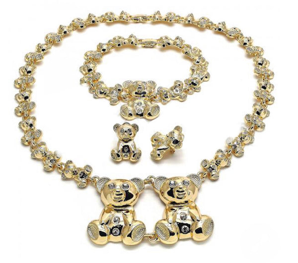 14K GOLD TEDDY BEAR HUGS & KISSES SET