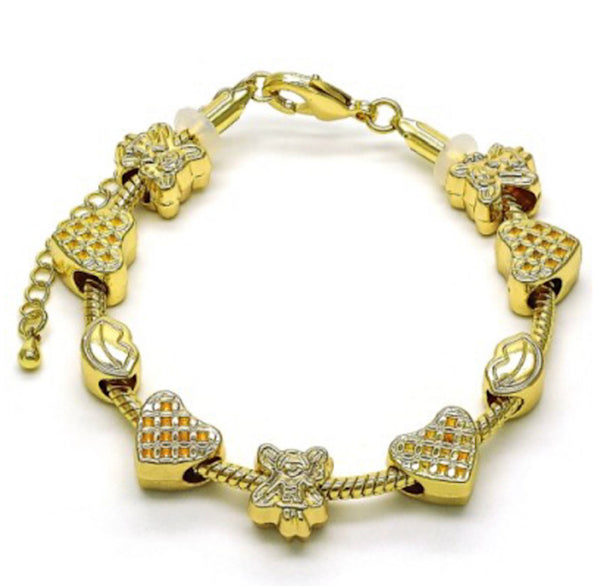 14K GOLD LITTLE GIRL & HEART CHARM BRACELET