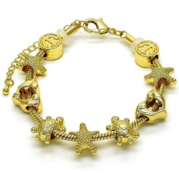 14K GOLD STAR & TURTLE CHARM BRACELET