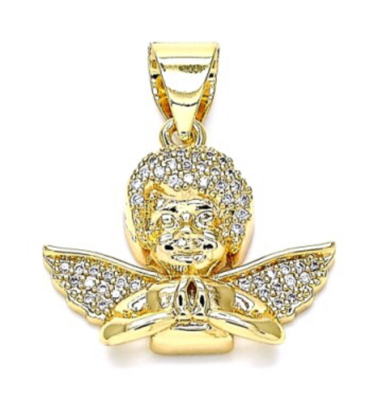 14K GOLD ANGEL PENDANT with WHITE MICRO PAVE