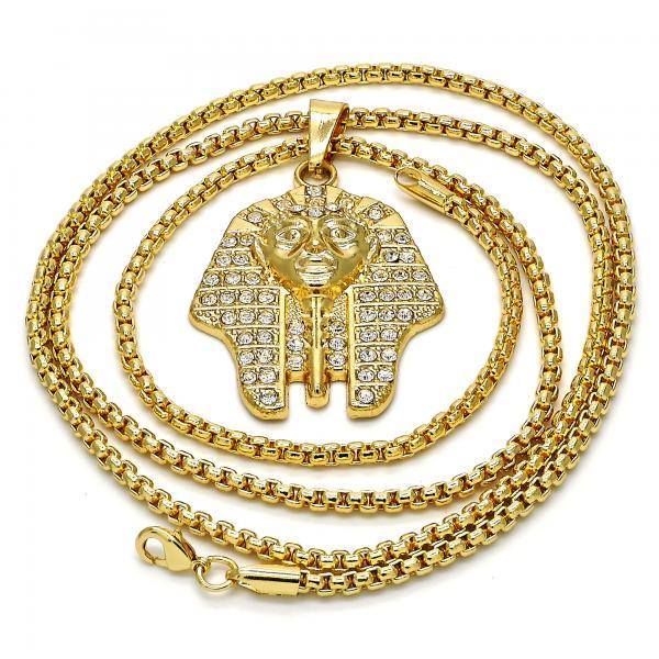 18K GOLD  PHARAOH with WHITE CRYSTALS + NECKLACE