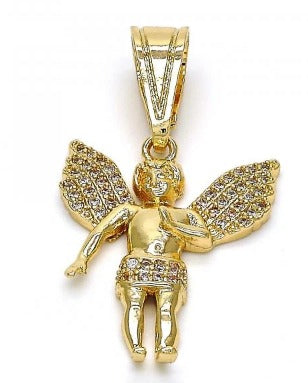 18K GOLD ANGEL DESIGN PENDANT + NECKLACE