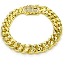 14K GOLD TONE CUBAN LINK BRACELET + CZ 12MM