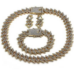 14K GOLD CUBAN ZEBRA SET with WHITE CRYSTALS