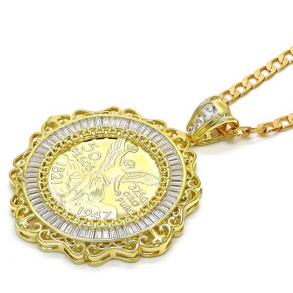 14K GOLD GREEK KEY DESIGN PENDANT with WHITE CZ