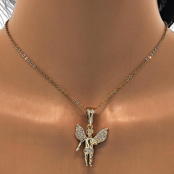 18K GOLD ANGEL DESIGN PENDANT + NECKLACE