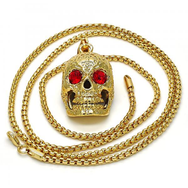 18K GOLD SKULL with GARNET CRYSTAL + NECKLACE