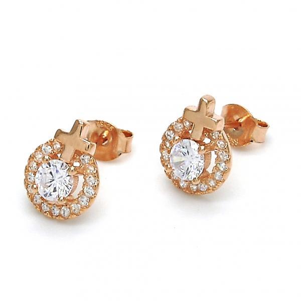 ROSE GOLD TONE STUD EARRINGS with WHITE CZ