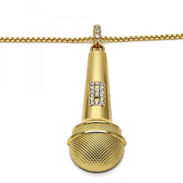 14K GOLD MICROPHONE with WHITE CRYSTALS + NECKLACE