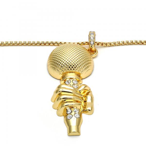 14K GOLD MICROPHONE with WHITE CRYSTALS + NECKLACE