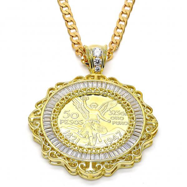 14K GOLD GREEK KEY DESIGN PENDANT with WHITE CZ