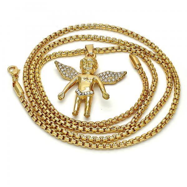 14K GOLD ANGEL DESIGN with WHITE CRYTALS + NECKALCE