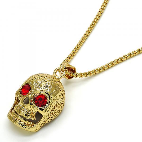 18K GOLD SKULL with GARNET CRYSTAL + NECKLACE