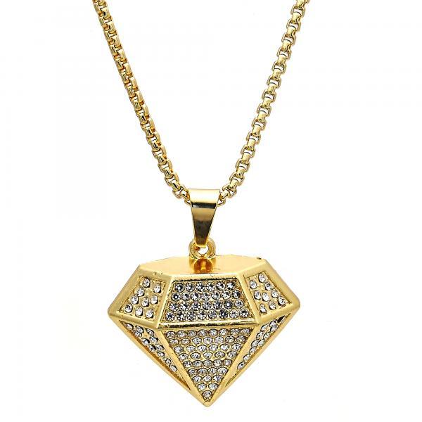 14K GOLD DIAMOND DESIGN with WHITE CRYSTALS + NECKLACE