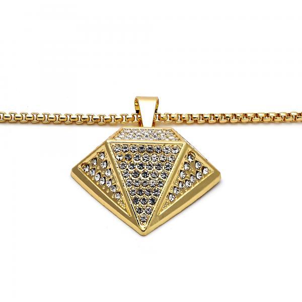 14K GOLD DIAMOND DESIGN with WHITE CRYSTALS + NECKLACE