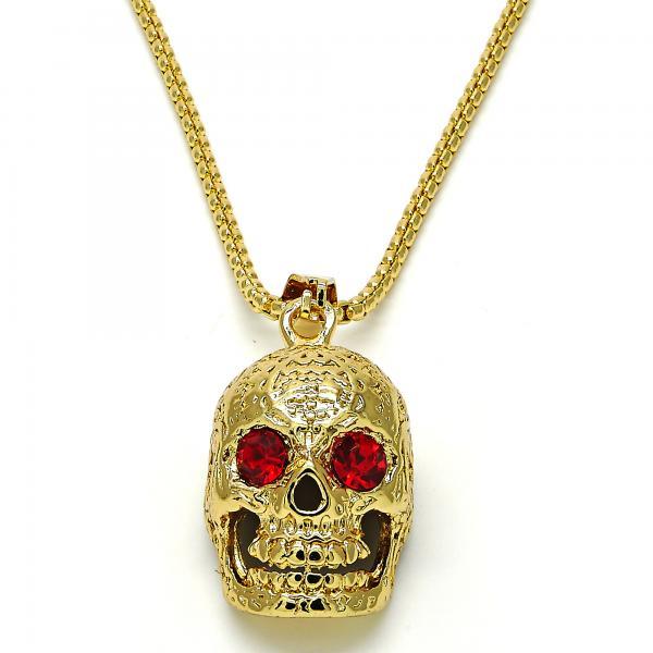 18K GOLD SKULL with GARNET CRYSTAL + NECKLACE