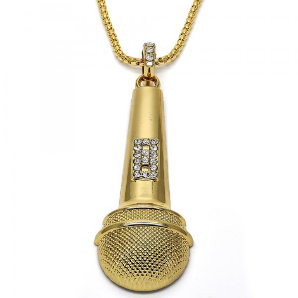 14K GOLD MICROPHONE with WHITE CRYSTALS + NECKLACE