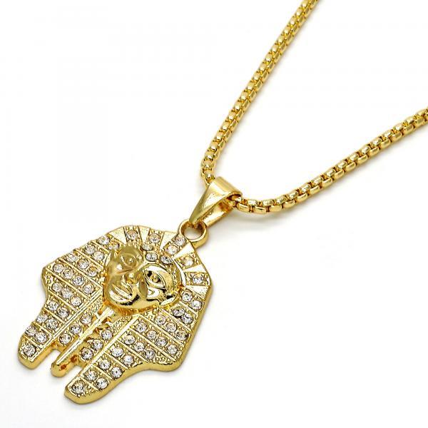 18K GOLD  PHARAOH with WHITE CRYSTALS + NECKLACE