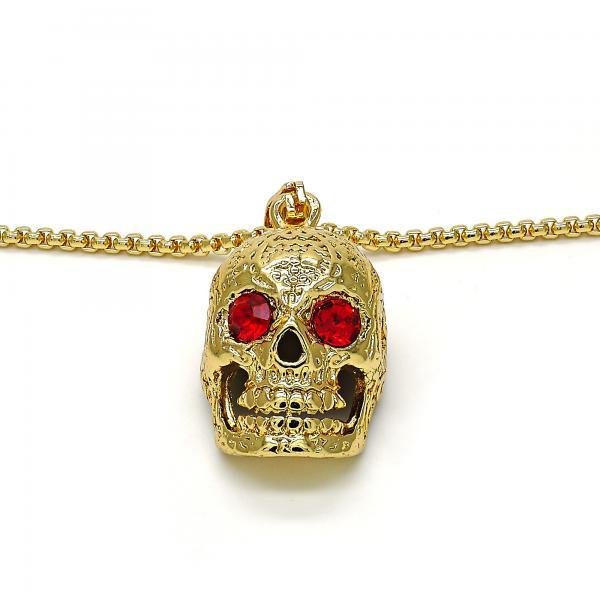 18K GOLD SKULL with GARNET CRYSTAL + NECKLACE