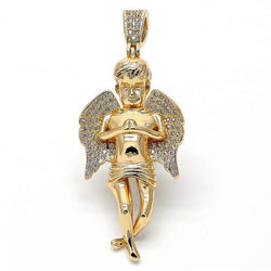 14K GOLD ANGEL DESIGN PENDANT with WHITE MICRO PAVE