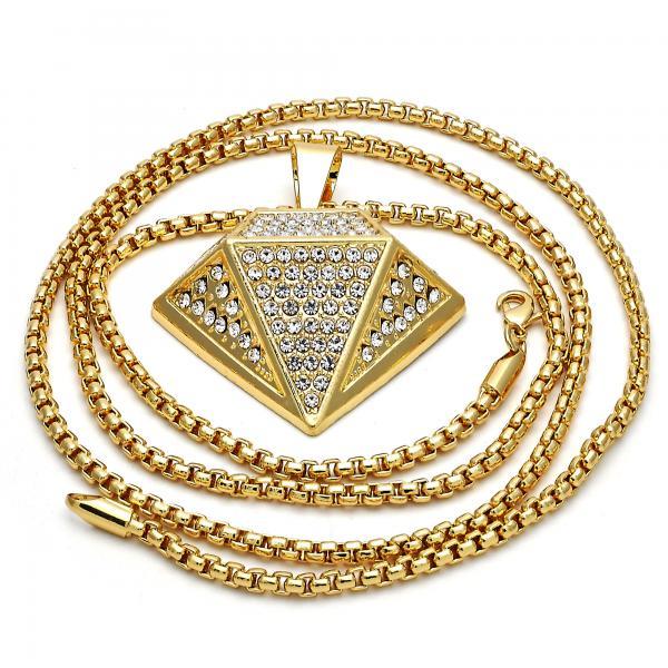 14K GOLD DIAMOND DESIGN with WHITE CRYSTALS + NECKLACE