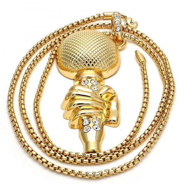 14K GOLD MICROPHONE with WHITE CRYSTALS + NECKLACE