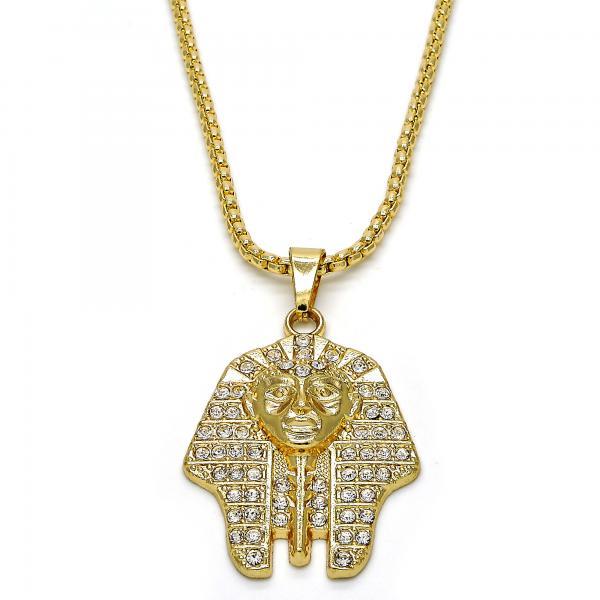 18K GOLD  PHARAOH with WHITE CRYSTALS + NECKLACE