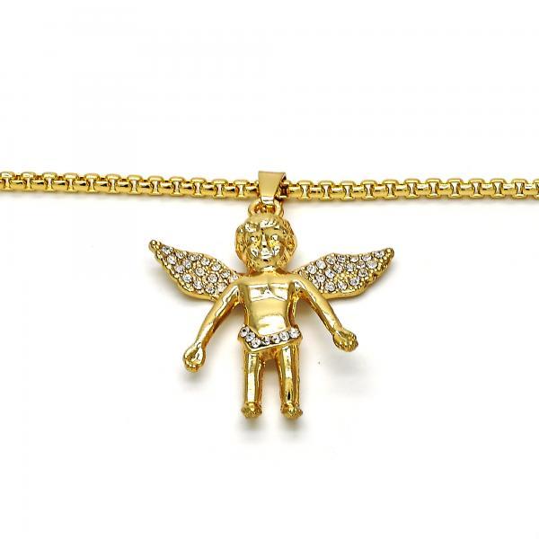 14K GOLD ANGEL DESIGN with WHITE CRYTALS + NECKALCE