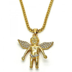 14K GOLD ANGEL DESIGN with WHITE CRYTALS + NECKALCE