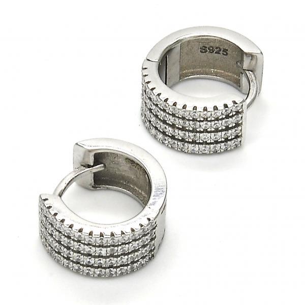 STERLING SILVER HUGGIE HOOP EARRINGS with WHITE CRYSTALS