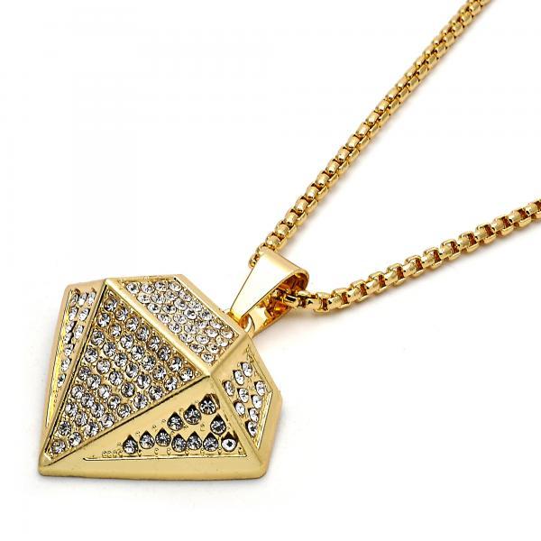 14K GOLD DIAMOND DESIGN with WHITE CRYSTALS + NECKLACE