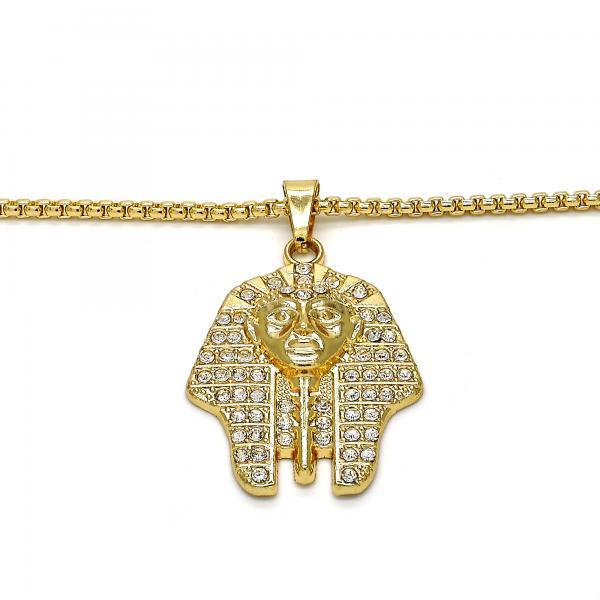 18K GOLD  PHARAOH with WHITE CRYSTALS + NECKLACE