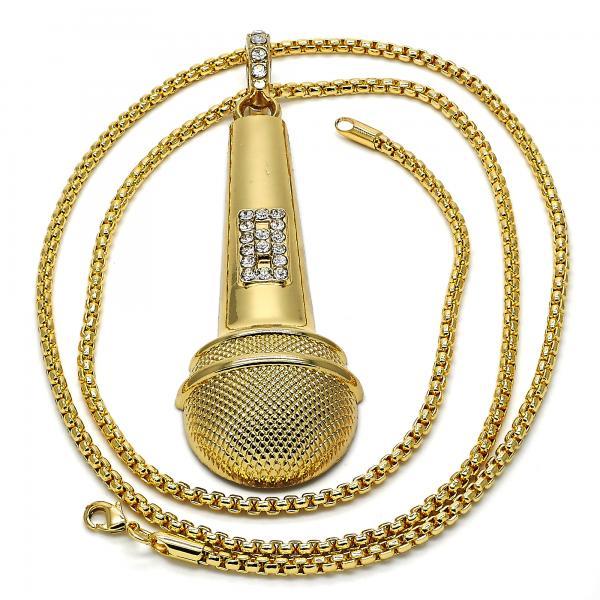 14K GOLD MICROPHONE with WHITE CRYSTALS + NECKLACE