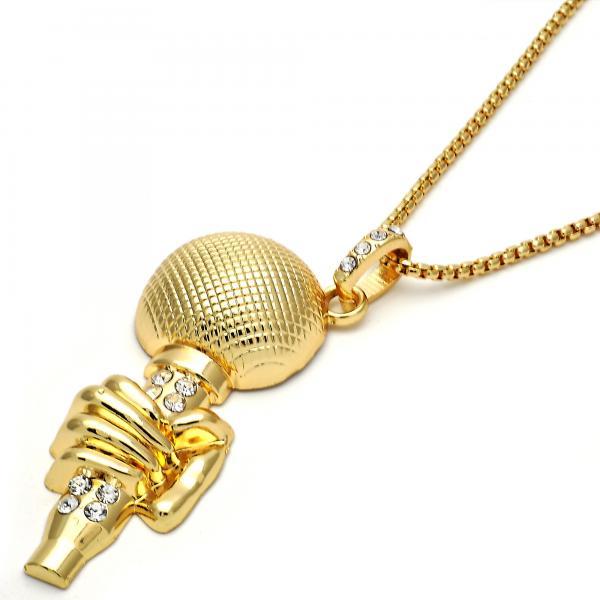 14K GOLD MICROPHONE with WHITE CRYSTALS + NECKLACE