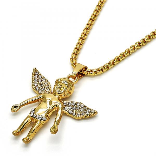 14K GOLD ANGEL DESIGN with WHITE CRYTALS + NECKALCE