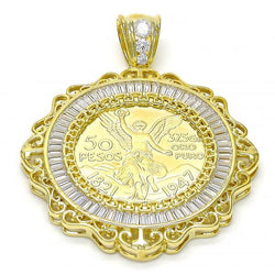 14K GOLD GREEK KEY DESIGN PENDANT with WHITE CZ