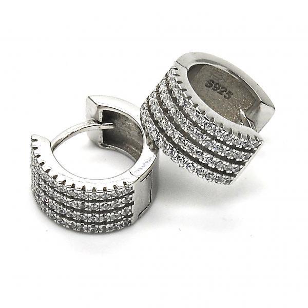 STERLING SILVER HUGGIE HOOP EARRINGS with WHITE CRYSTALS